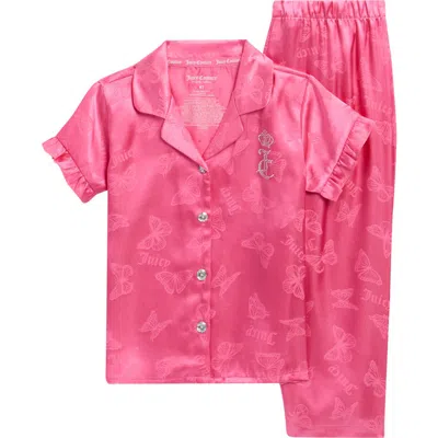 Juicy Couture Kids' Butterfly Satin Short Sleeve Top & Pants Pajamas In Pink