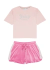 JUICY COUTURE KIDS COTTON AND VELOUR T-SHIRT AND SHORTS SET
