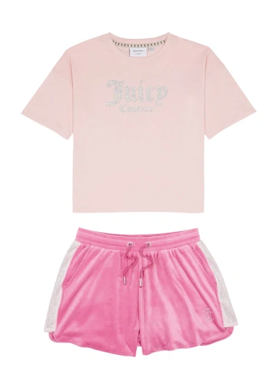 Juicy Couture Kids Cotton And Velour T-shirt And Shorts Set In Pink