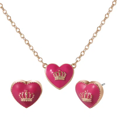 Juicy Couture Kids Crown Logo Heart Pendant Necklace In Goldtone
