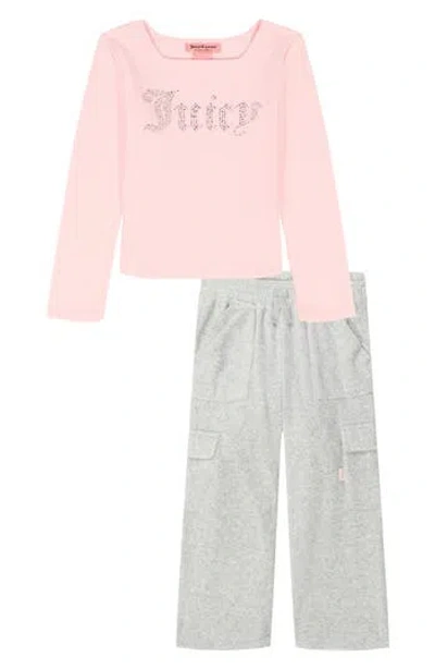 Juicy Couture Kids' Crystal Embellished Long Sleeve T-shirt & Pants Set In Gray