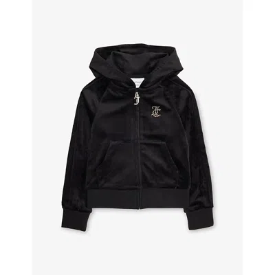 Juicy Couture Kids' Diamanté-logo Cropped Velour Hoody 7-15 Years Jet Black