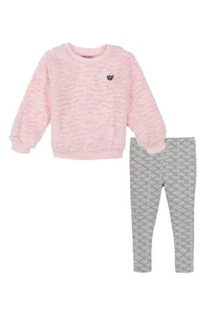 Juicy Couture Kids' Faux Fur Pullover Sweater & Leggings In Pink/med Gray Heather