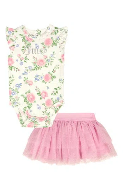 Juicy Couture Kids' Floral Ruffle Bodysuit & Tutu Skort Set In Multi