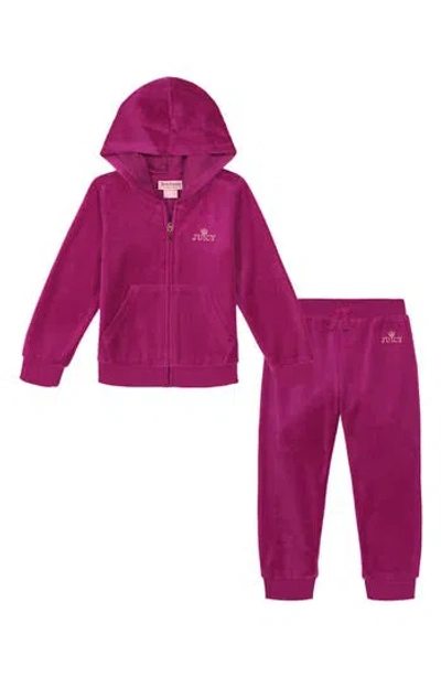 Juicy Couture Kids' Glitz Velour Zip Hoodie & Pants Set In Berry