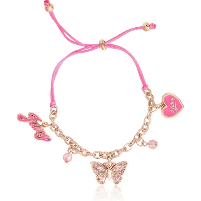 Juicy Couture Kids Kids Adjustable Butterfly Charm Bracelet In Pink