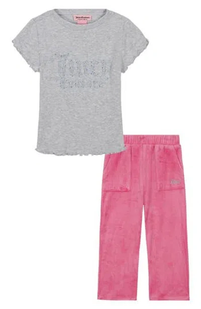 Juicy Couture Kids' Lettuce Edge Tee & Velour Pants Set In Pink