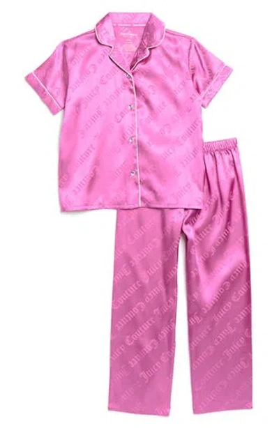 Juicy Couture Kids' Logo Crown Satin Two-piece Pajamas In Jc Lilac