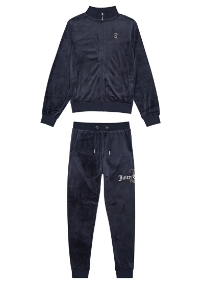 Juicy Couture Kids Logo-embellished Velour Tracksuit In Navy