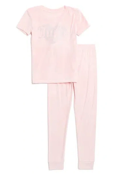 Juicy Couture Kids' Logo Fitted Velvet Long Pajamas In Lola Pink