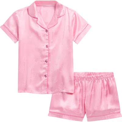Juicy Couture Kids' Logo Jacquard Two-piece Satin Short Pajamas In Pink
