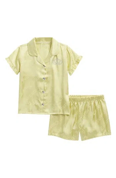 Juicy Couture Kids' Logo Jacquard Two-piece Satin Short Pajamas In Yellow