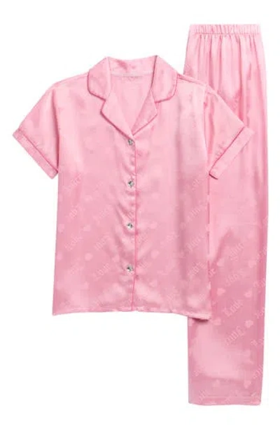Juicy Couture Kids' Logo Print Two-piece Satin Pajamas In Pink