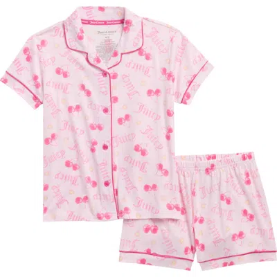 Juicy Couture Kids' Logo Print Two-piece Satin Short Pajamas In Multi
