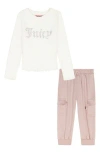 Juicy Couture Kids' Long Sleeve T-shirt & Satin Pants Set In Pink
