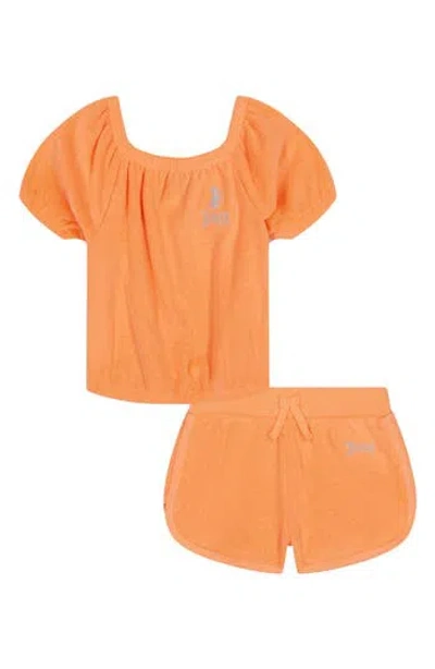 Juicy Couture Kids' Puff Sleeve Terry Top & Shorts Set In Coral