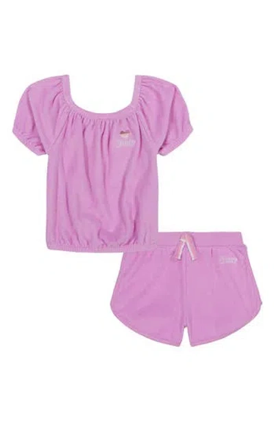 Juicy Couture Kids' Puff Sleeve Terry Top & Shorts Set In Purple