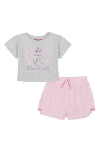 Juicy Couture Kids' Rhinestone Tee & Velour Shorts Set In Pink