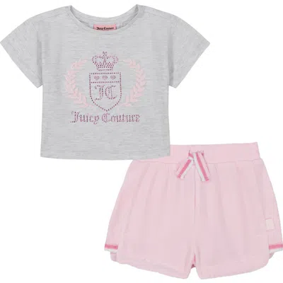 Juicy Couture Kids' Rhinestone Tee & Velour Shorts Set In Pink