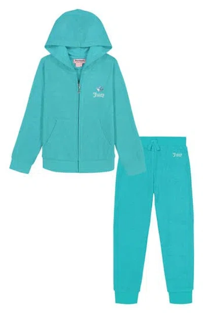 Juicy Couture Kids' Rhinestone Zip Hoodie & Joggers Set In Aqua