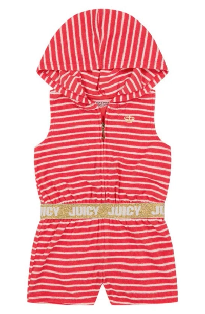 Juicy Couture Kids' Stripe Hooded Romper In Pink