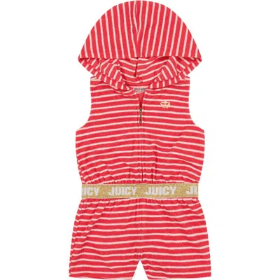 Juicy Couture Kids' Stripe Hooded Romper In Red/white