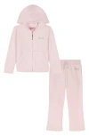 Juicy Couture Kids' Crystal Embellished Velour Zip-up Hoodie & Joggers Set In Pink