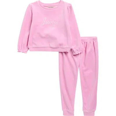 Juicy Couture Kids' Velour Sweatshirt & Joggers Set In Pink