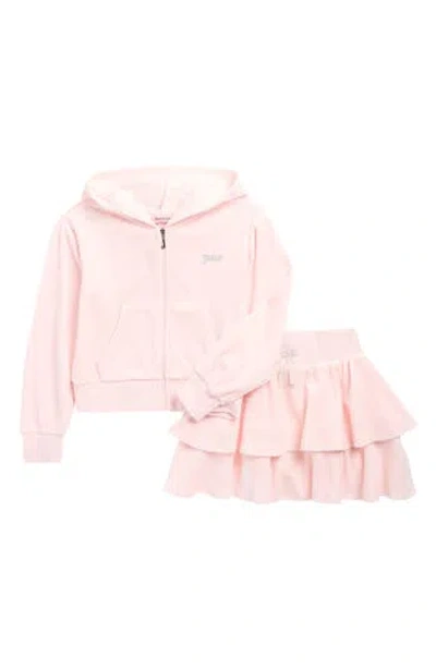 Juicy Couture Kids' Velour Zip Hoodie & Ruffle Skirt Set In Pink