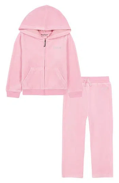 Juicy Couture Kids' Velour Zip-up Hoodie & Sweatpants Set In Pink