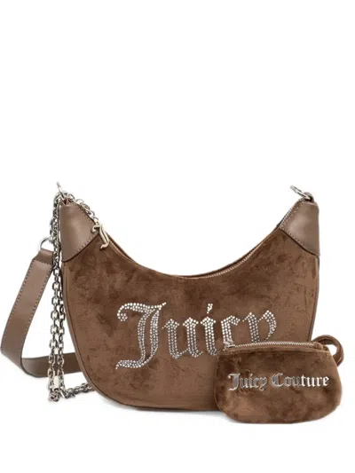 Juicy Couture Kimberly Crystal-embellished Chain-link Shoulder Bag In Brown