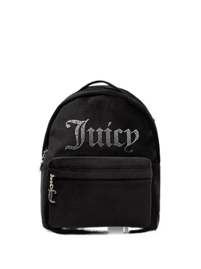Juicy Couture Kimberly Rhinestone-logo Velvet Backpack In Black