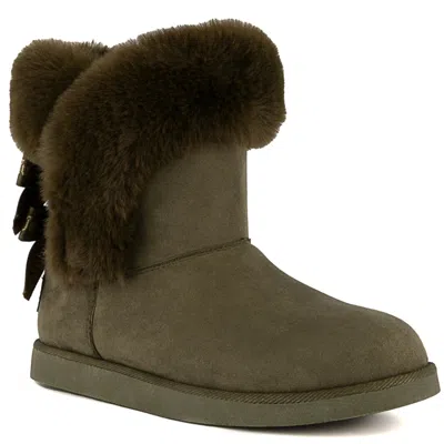 Juicy Couture King Cozy Women's Olive Faux Suede Cold Weather Boots Lion209 In Green