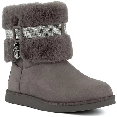 Juicy Couture Kursive Womens Faux Fur Faux Suede Booties In Grey