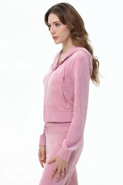 Juicy Couture Lace Rhinestone Classic Hoodie In Pink