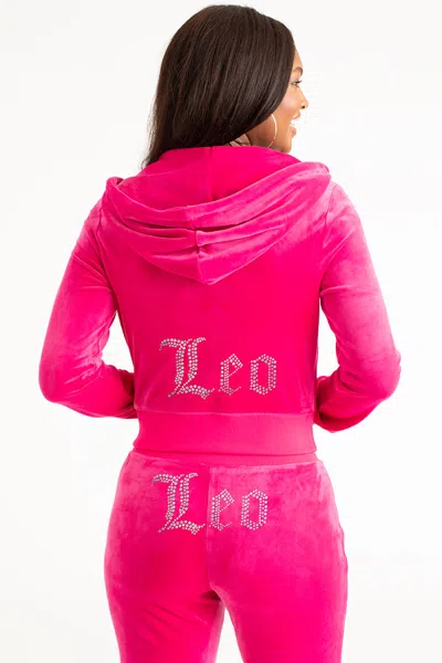 Juicy Couture Leo Customizable Big Bling Velour Hoodie In Pink