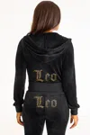 Juicy Couture Leo Customizable Big Bling Velour Hoodie In Black
