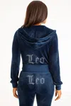Juicy Couture Leo Customizable Big Bling Velour Hoodie In Blue