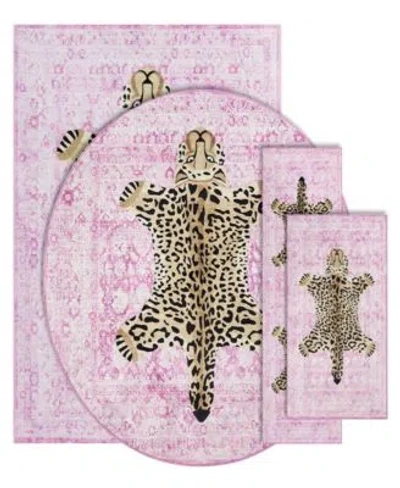 Juicy Couture Leopard Medallion Finely Soft Washable Accent Rugs In Pink