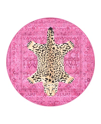 Juicy Couture Leopard Medallion Finely Soft Washable Round Accent Rug, 48" X 48" In Pink
