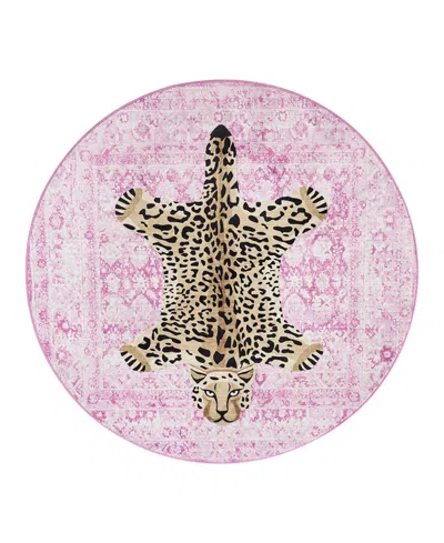 Juicy Couture Leopard Medallion Finely Soft Washable Round Accent Rug, 48" X 48" In Pink