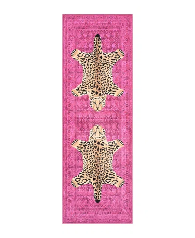 Juicy Couture Leopard Medallion Finely Soft Washable Runner Rug, 24" X 72" In Pink