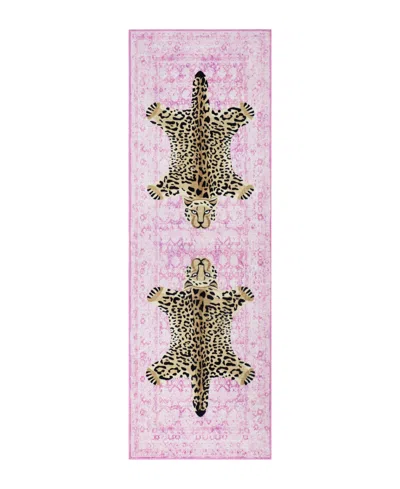 Juicy Couture Leopard Medallion Finely Soft Washable Runner Rug, 24" X 72" In Pink