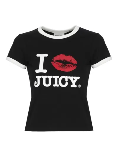 Juicy Couture Lip-print Ringer T-shirt In Black