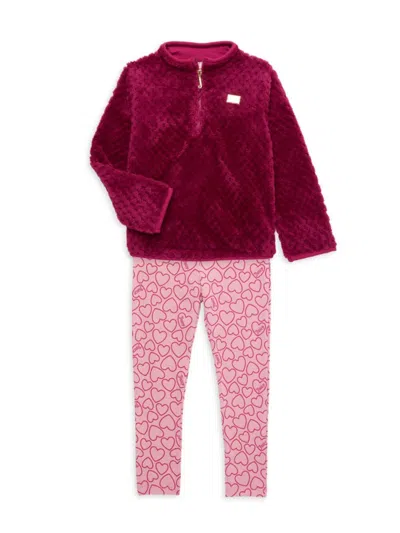 Juicy Couture Babies' Little Girl's 2-piece Faux Shearling Pullover & Heart Leggings Set In Red Multi