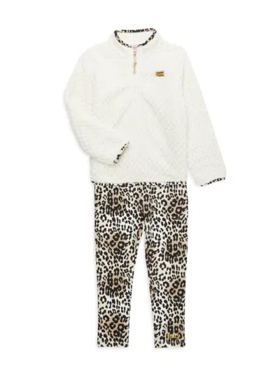 Juicy Couture Babies' Little Girl's 2-piece Faux Shearling Pullover & Leopard Print Leggings Set In White Multi
