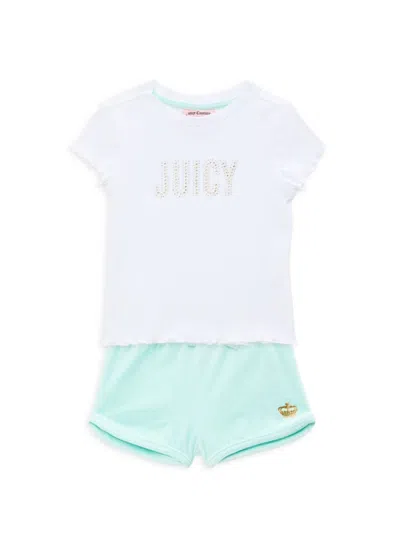 Juicy Couture Kids' Little Girl's 2-piece Logo Tee & Shorts Set In White