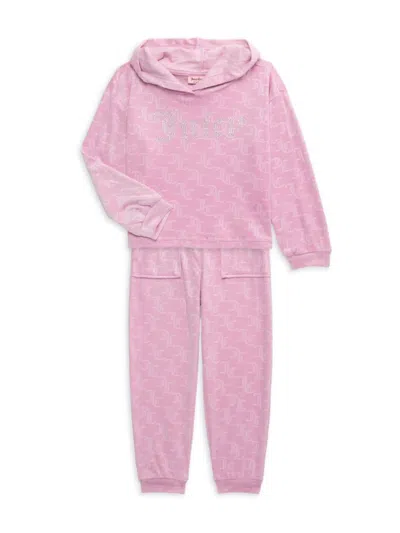 Juicy Couture Kids' Little Girl's 2-piece Monogram Velour Hoodie & Joggers Set In Pink Multi