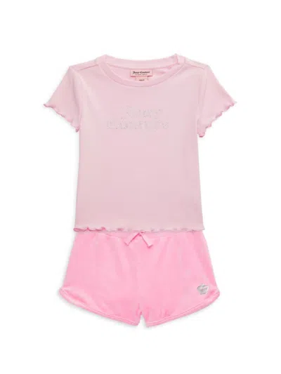 Juicy Couture Babies' Little Girl's 2-piece Ribbed Top & Shorts Set In Pink Multi