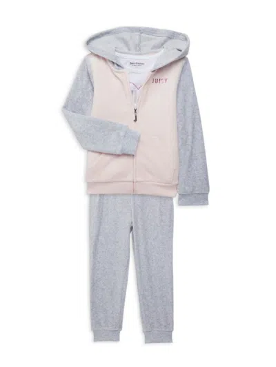 Juicy Couture Babies' Little Girl's 3-piece Logo T Shirt & Sweatshirt Set In Grey